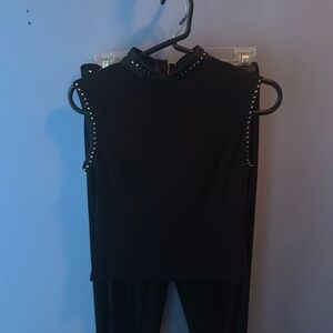 Gorgeous rhinestoned black two piece pants suit